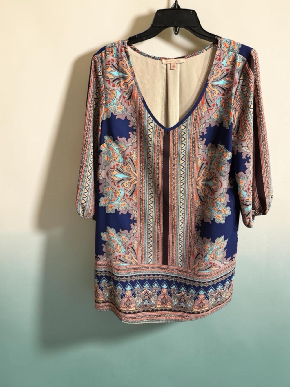 Gibson Latimer Navy Paisley V-Neck Dress